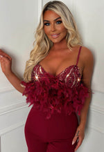 Dreamy Burgundy Sequin Feather Trim Top