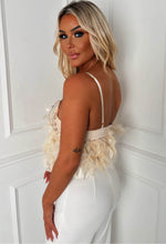 Dreamy Champagne Sequin Feather Trim Top