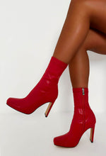 Earned This Red Faux Leather Stretch Sock Boots