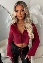 Ebony Burgundy Satin Tie Knot Top