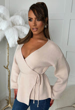 Ever Mine Beige Tie Waist Knitted Wrap Jumper