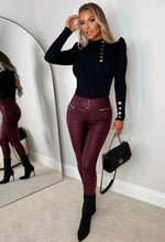 Fierce Days Wine Faux Leather Zip Detail Leggings