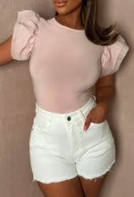 Flirty Looks Pink Ruffle Shoulder Stretch Top