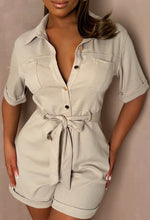 Forever For Now Stone Button Up Stretch Belted Playsuit