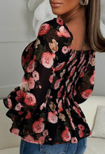 Give Me Notice Black Floral Shirred Square Neck Blouse