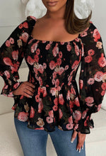 Give Me Notice Black Floral Shirred Square Neck Blouse