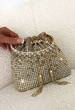 Glam Charm Gold Crystal Bucket Bag