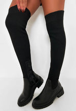 Glimpse Of Us Black Rib Knit Chunky Flat Thigh High Boots