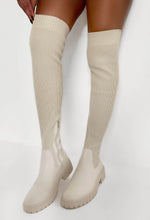 Glimpse Of Us Cream Rib Knit Chunky Flat Thigh High Boots