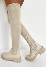 Glimpse Of Us Cream Rib Knit Chunky Flat Thigh High Boots