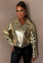 Golden Escape Gold Metallic Cropped Biker Jacket