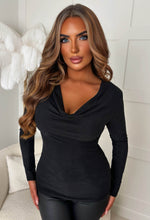 Golden Glamour Black Lurex Cowl Top