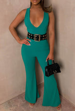 Got Flare Green Deep V Wide Leg Jumpsuit