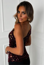 Heidi Red Velvet Sequin Ruched One Shoulder Top