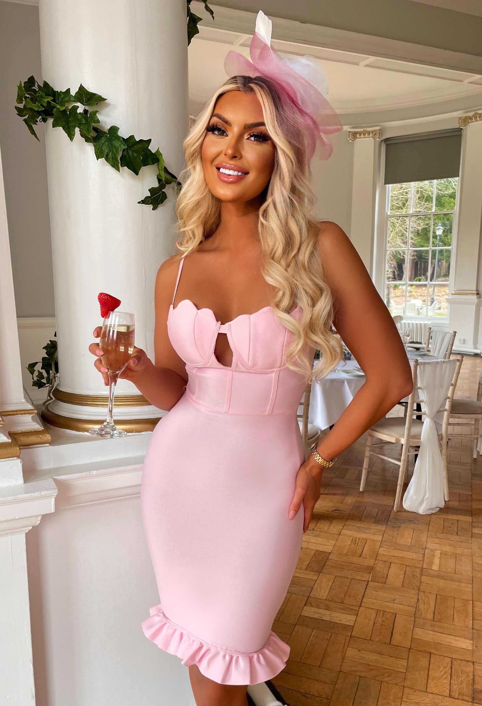 Pink scalloped dress best sale