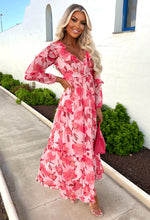 Love Blossoms Pink Long Sleeve V-Neck Floral Maxi Dress