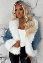 Irina Mid Blue Denim & Faux Fur Belted Jacket