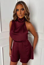 Just A Touch Burgundy Drape Neck Satin Playsuit