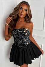 Kamilla Black Velvet Sequin Puff Ball Bandeau Dress