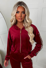 Karma Burgundy Leopard Side Print Velour Loungewear Set