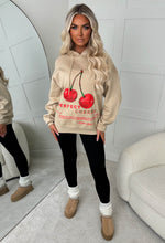 Katniss Beige Cherry Graphic Print Hoodie