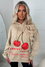 Katniss Beige Cherry Graphic Print Hoodie