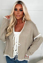 Kayleigh Beige Contrast Tie Knot Multiway Cardigan