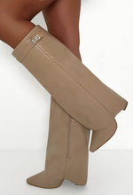 Keep It A Secret Nude Faux Leather Fold Over Knee High Shark Boots