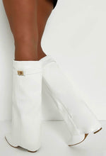 Keep It A Secret White Faux Leather Fold Over Knee High Shark Boots