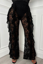 Lace Illusion Black Lace Ruffle Stretch Trousers