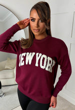 Larissa Burgundy New York Slogan Knitted Jumper