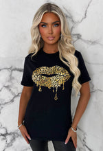 Lissa Black Gold Foil Leopard Print Kiss T-Shirt