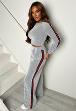 Lorenza Grey Ribbed Side Stripe Loungewear Set