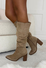 Love Addiction Taupe Faux Suede Ruched Boots