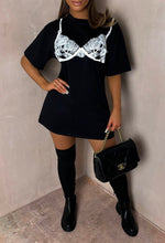 Love Me Lace Black Lace Print T Shirt Dress