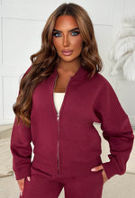 Love On Replay Burgundy Jacket And Jogger Loungewear Set