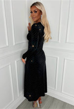 Love Sublime Black Diamante Long Sleeve Stretch Midi Dress