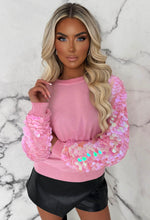 Love You, Need You Pink Sequin Sleeve Knitted Jumper