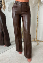 Luxe Destiny Brown Faux Leather Straight Leg Trousers