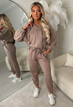 Luxe Lounge Beige Leopard Zip Up Hoodie And Jogger Loungewear Set