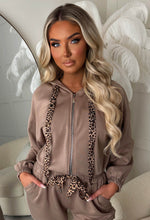 Luxe Lounge Beige Leopard Zip Up Hoodie And Jogger Loungewear Set