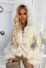 Luxury Escape Beige Faux Leather Hooded Skater Belted Coat