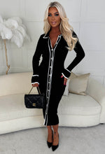 Madelyn Black Contrast Button Up Knitted Midi Dress