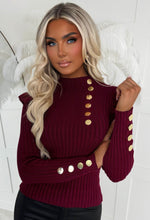 Meet Me Later Wine Frill Sleeve Gold Button Jumper