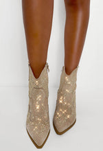 My Sweet Love Beige Diamante Stud Ankle Cowboy Boots