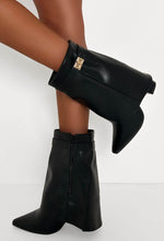 Never Leaving Black Faux Leather Fold Over Ankle Shark Boots