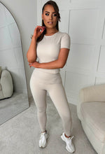 On The Go Beige Top And Leggings Active Set