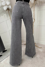 Rae Grey Stretch Flared Wide Leg Jeans