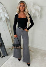 Rae Grey Stretch Flared Wide Leg Jeans