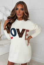 Real Feelings Cream Love Slogan Knitted Dress